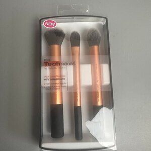 Real Techniques core collection Set of 3 Makeup Brushes stage makeup tech gold